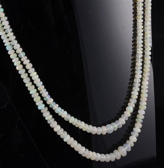 A double strand graduated opal bead necklace, 18in.